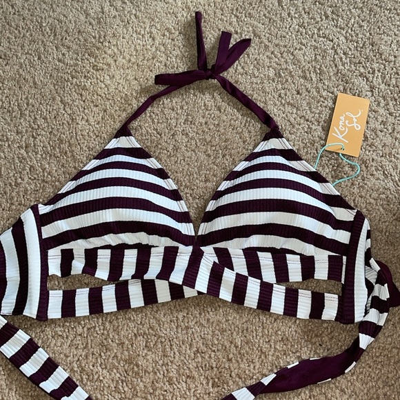 Kona Sol Burgundy and White Striped Bikini Top size medium swim wear bikini top - Picture 7 of 8